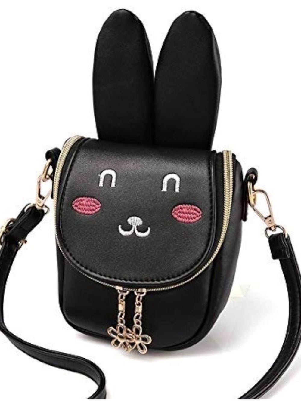 SOLD Pinky Family Black Bunny Rabbit Embroidered Faux Leather Purse